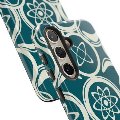 Atomic Geo Tough Phone Case — Teal Retro Science Pattern