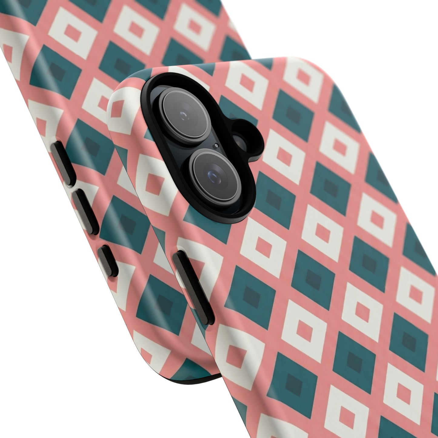 Geometric Diamond Pattern Tough Phone Case — Pink & Teal Protective Cover