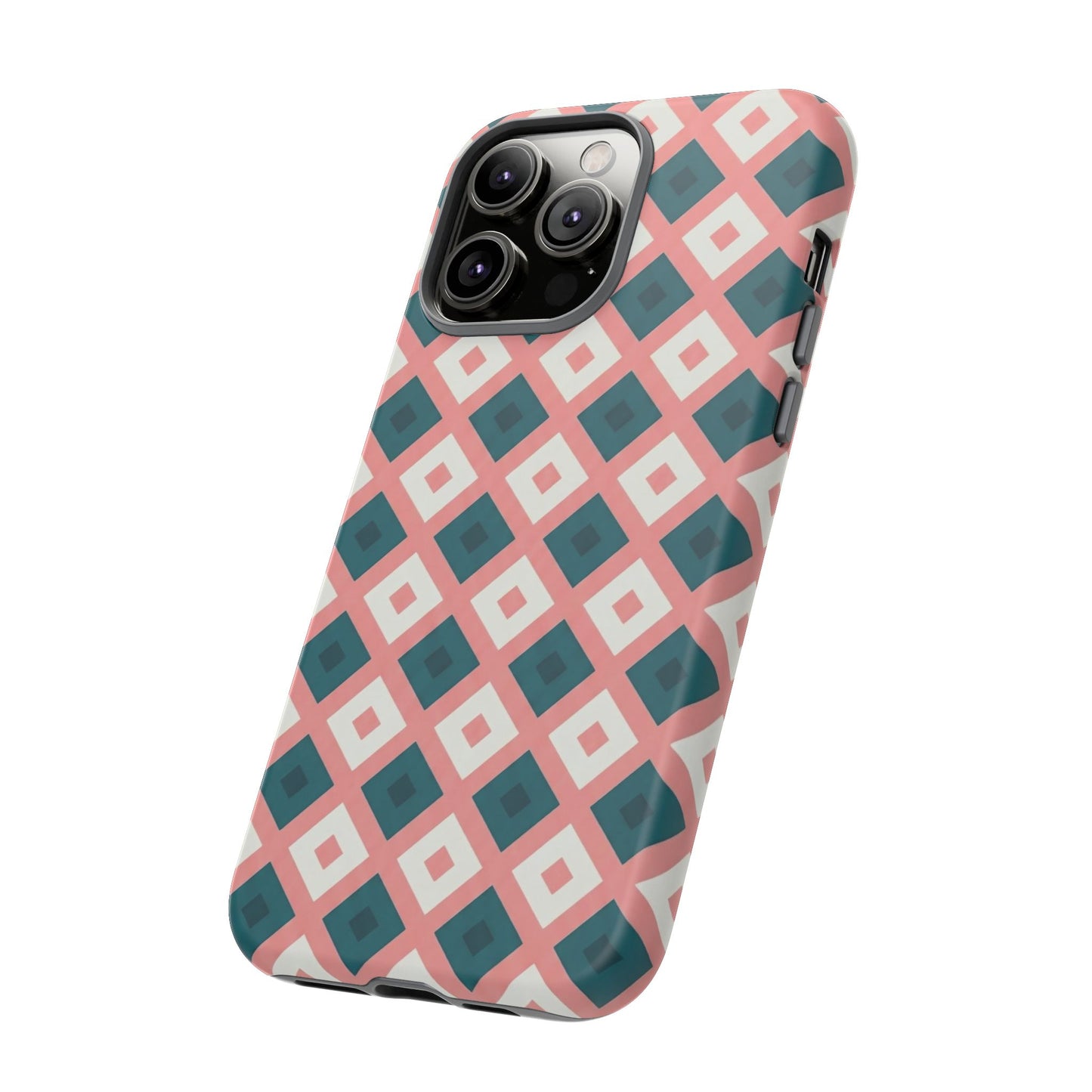 Geometric Diamond Pattern Tough Phone Case — Pink & Teal Protective Cover