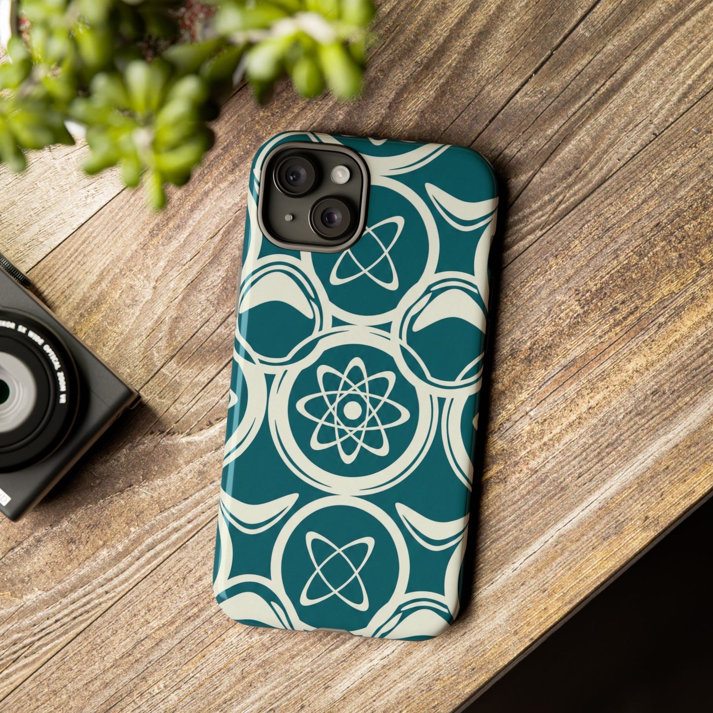 Teal Retro Atomic Pattern Tough Phone Case - Mid-Century Science Design