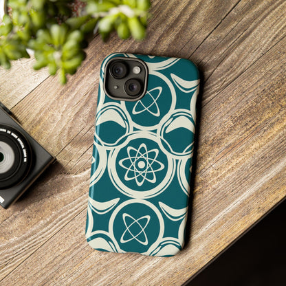 Teal Retro Atomic Pattern Tough Phone Case - Mid-Century Science Design