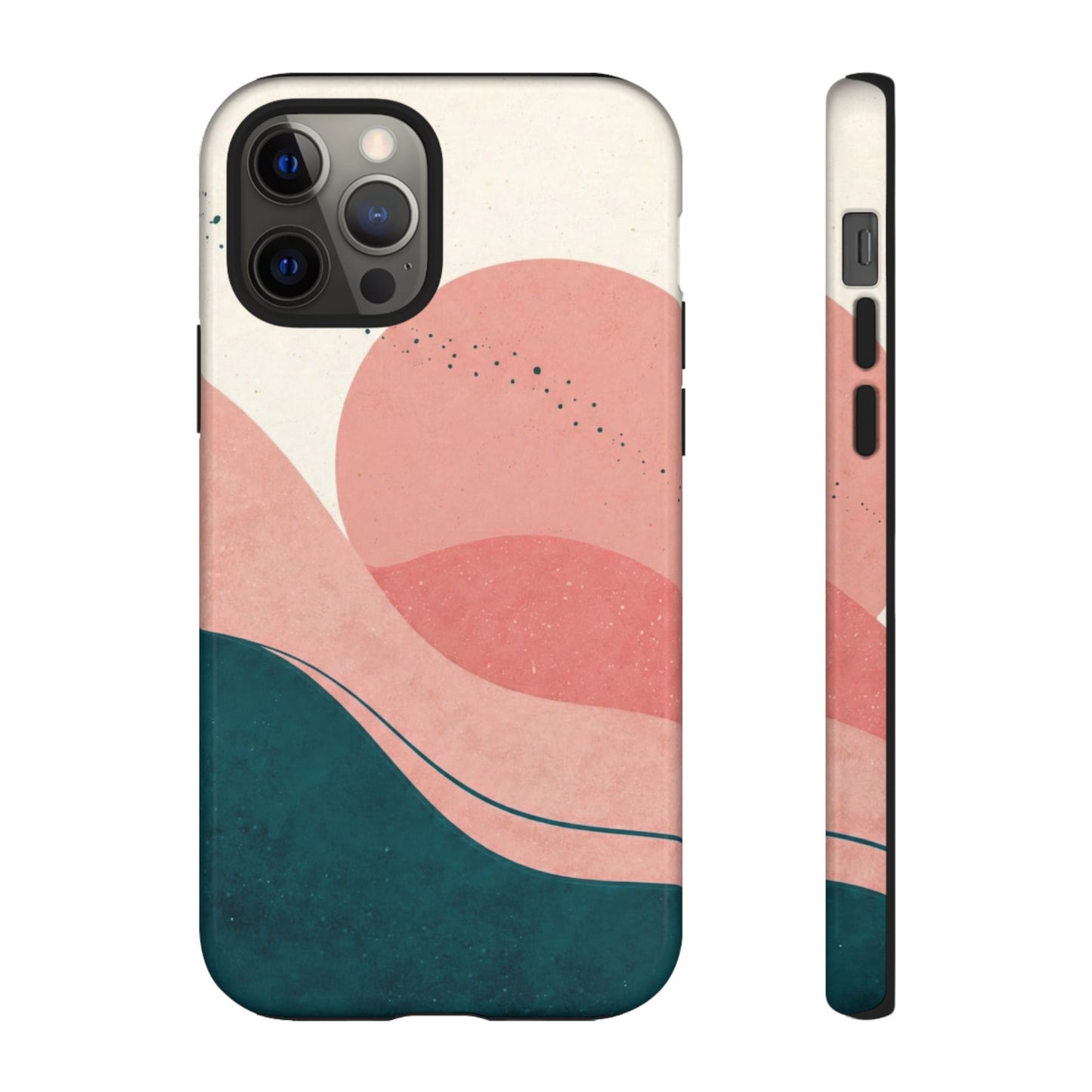 Abstract Sunset Phone Case — Pink & Teal Wave Tough Case
