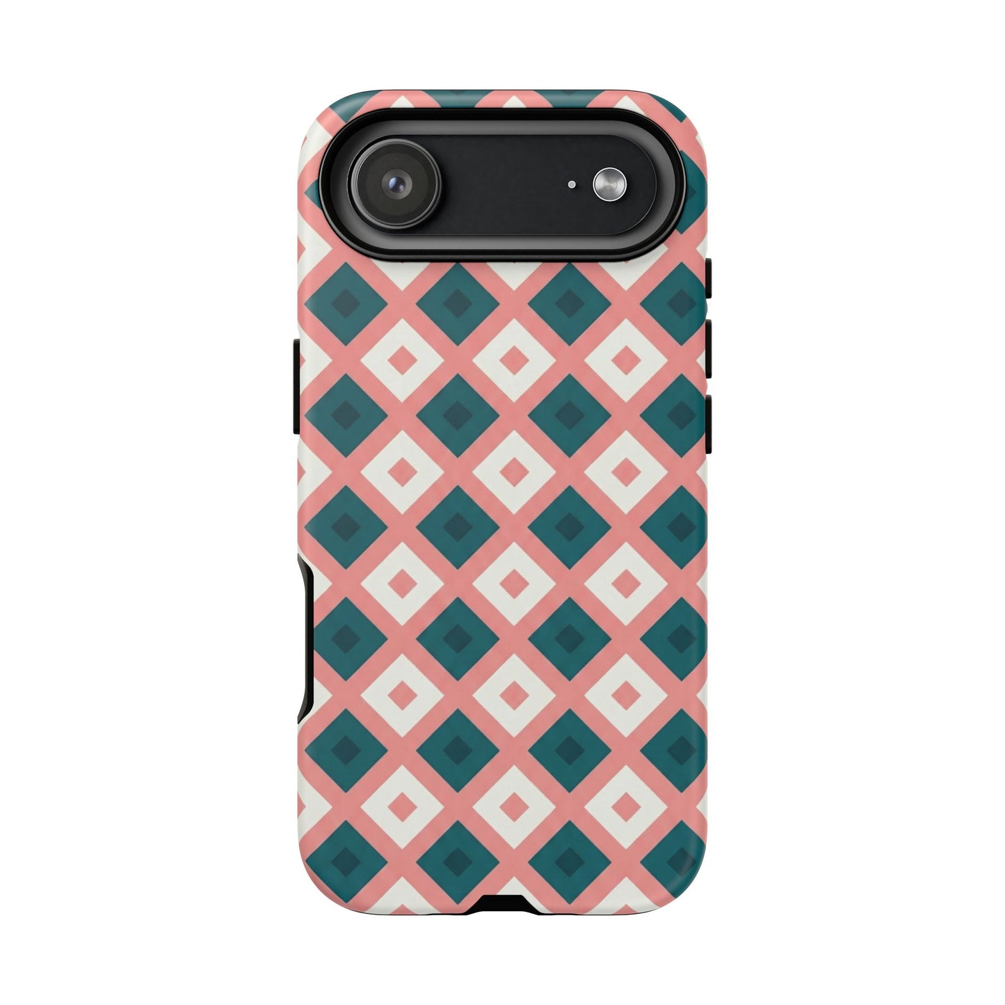 Geometric Diamond Pattern Tough Phone Case — Pink & Teal Protective Cover