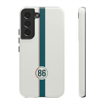 Racing Stripe Tough Phone Case — Retro White With '86 Circle Badge