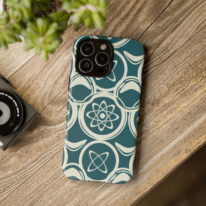 Teal Retro Atomic Pattern Tough Phone Case - Mid-Century Science Design