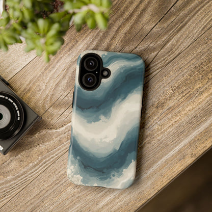 Ocean Wave Marble Phone Case — Teal & Ivory Abstract Tough Case