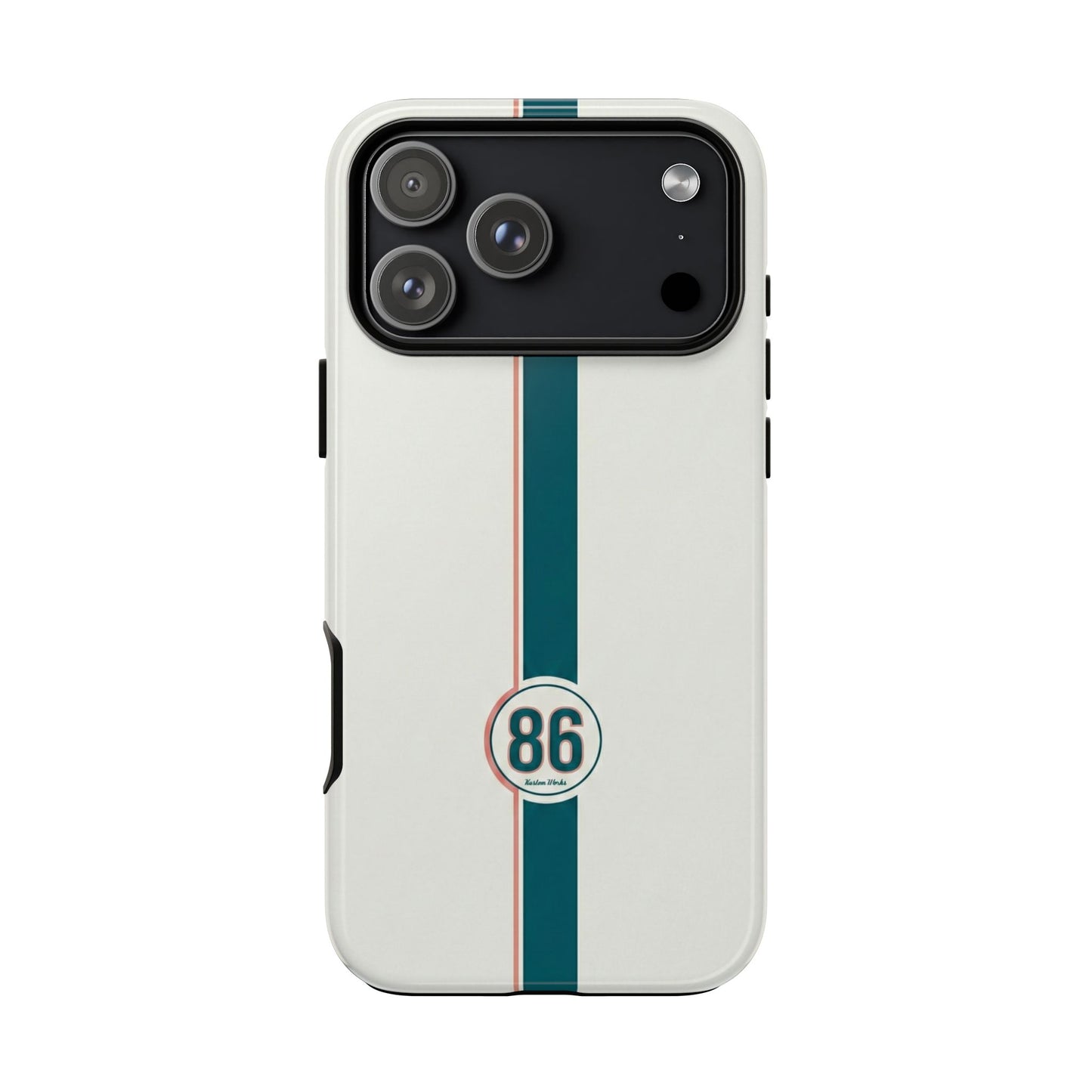 Racing Stripe Tough Phone Case — Retro White With '86 Circle Badge