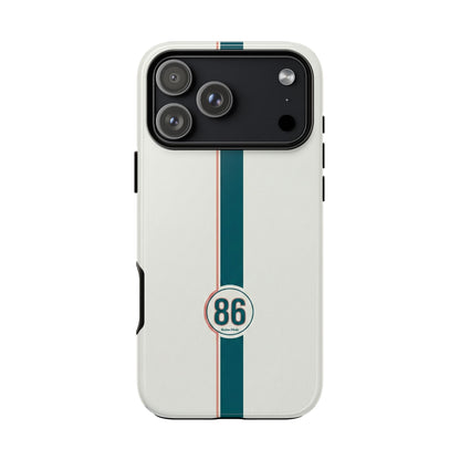 Racing Stripe Tough Phone Case — Retro White With '86 Circle Badge