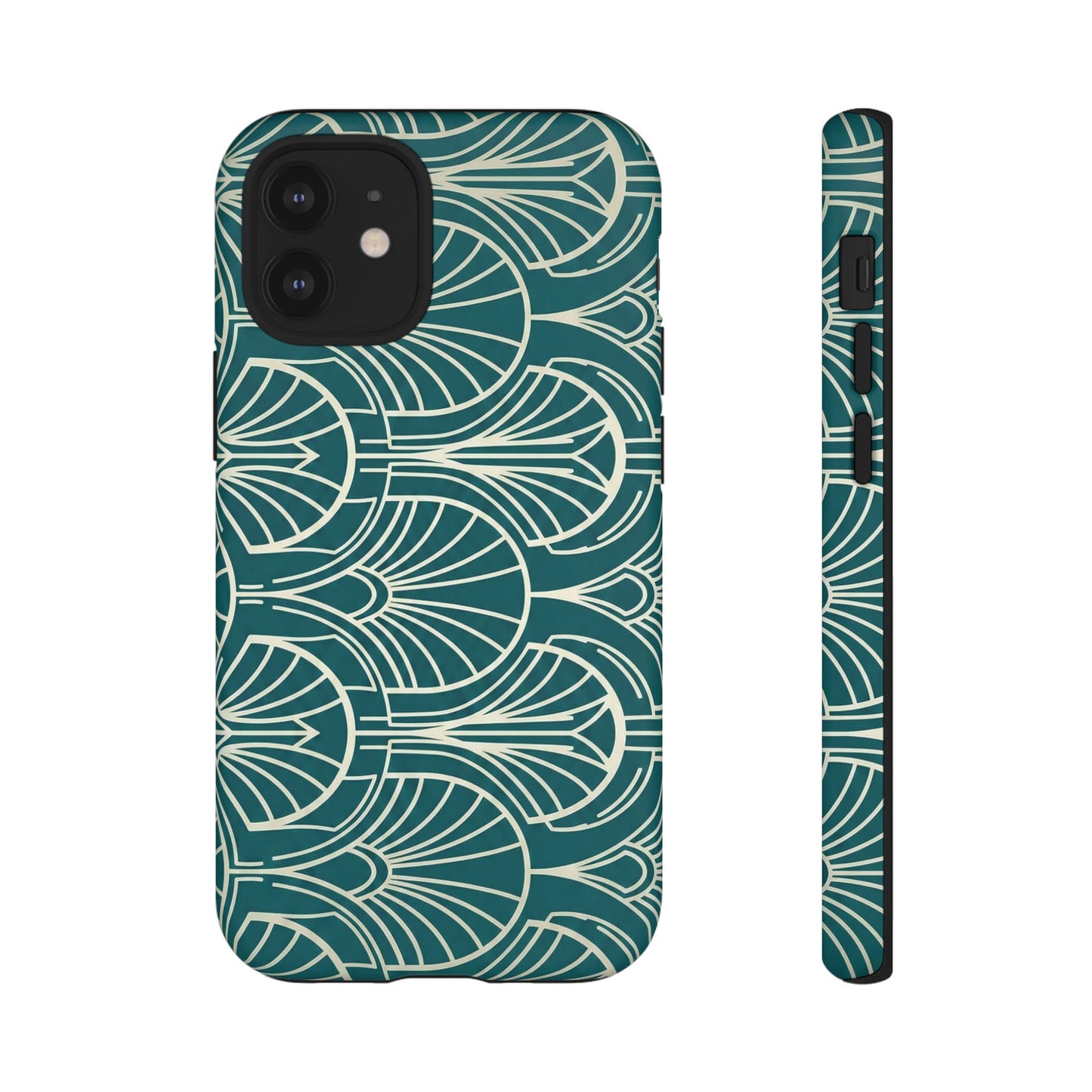 Art Deco Teal Pattern Tough Phone Case — Vintage Geometric Protective Case