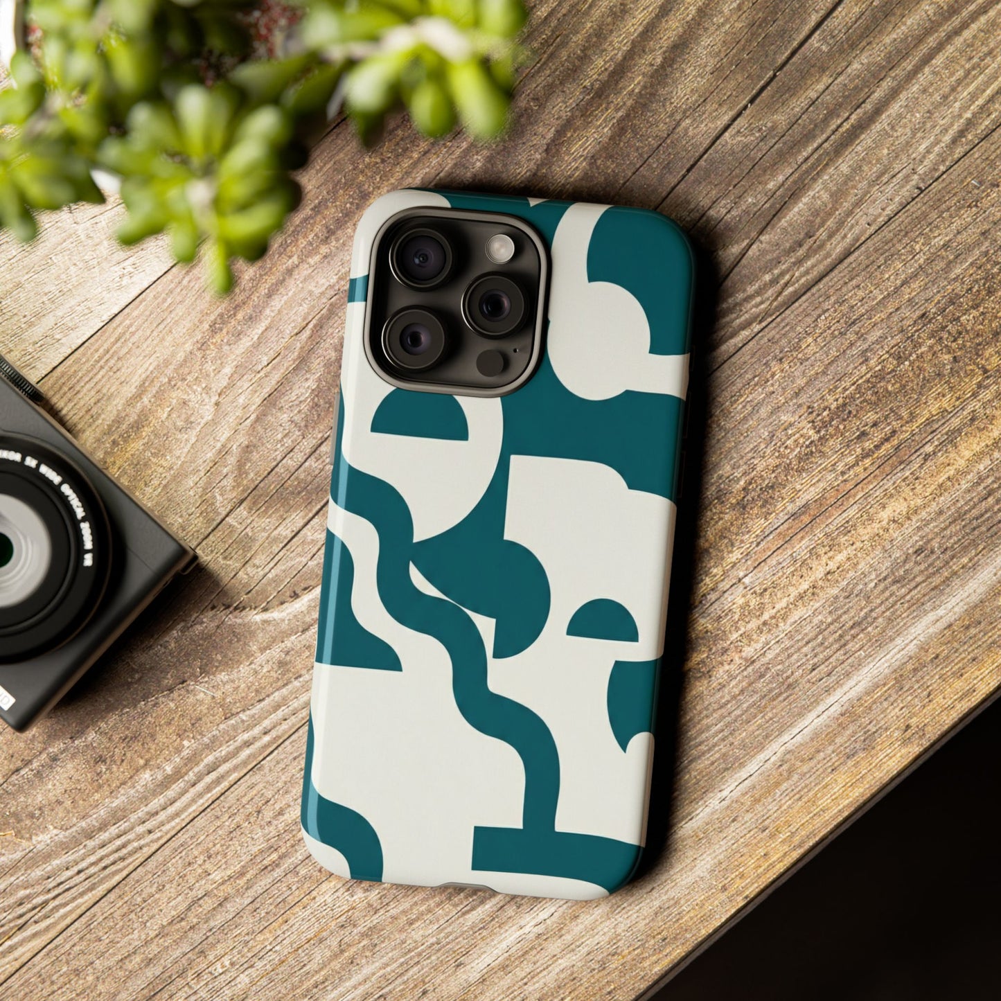 Abstract Teal Shapes Phone Case — Modern Geometric Tough Case