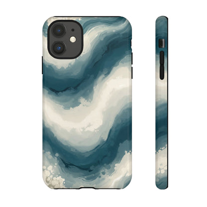 Ocean Wave Marble Phone Case — Teal & Ivory Abstract Tough Case