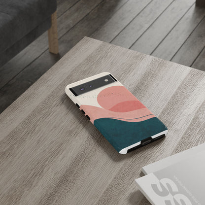 Abstract Sunset Phone Case — Pink & Teal Wave Tough Case