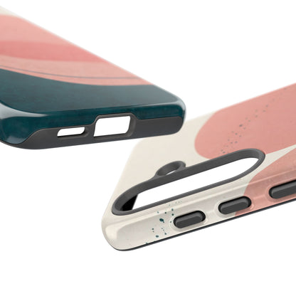 Abstract Sunset Waves Tough Phone Case — Pink & Teal Protective Cover