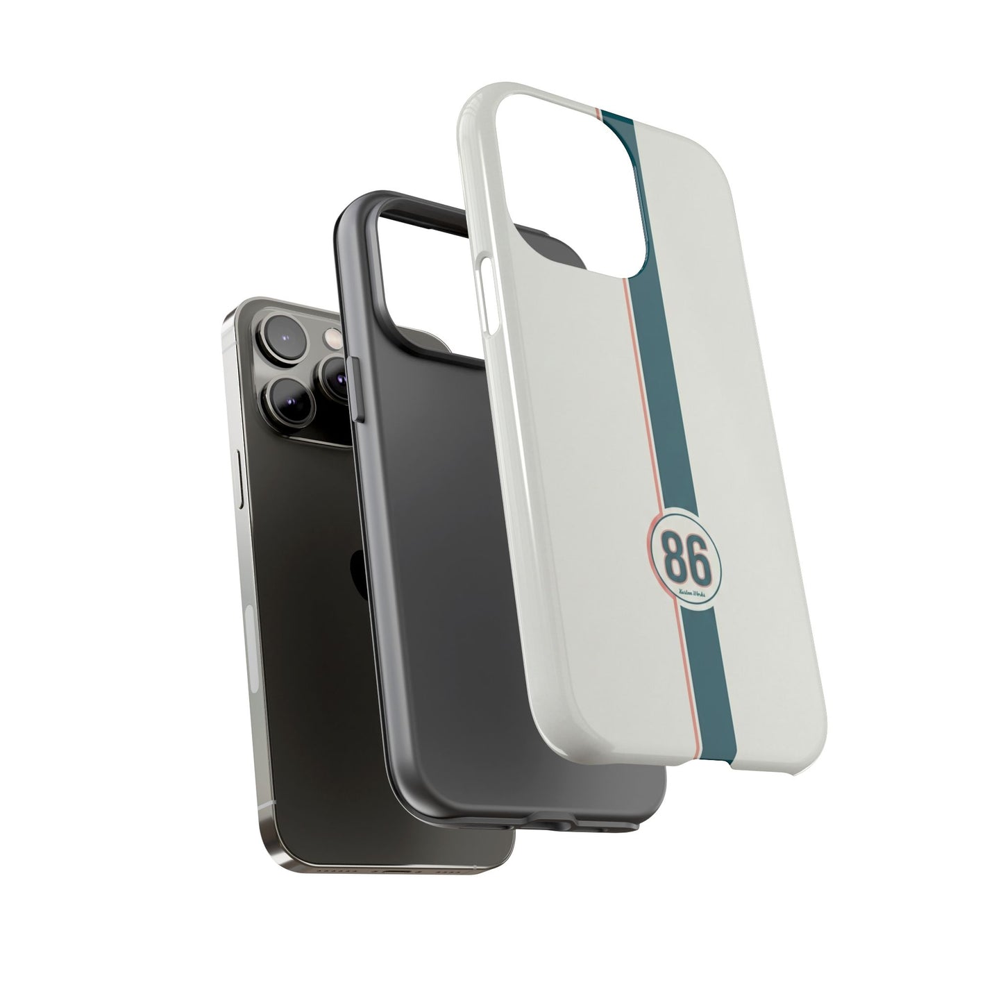 Racing Stripe Tough Phone Case — Retro White With '86 Circle Badge