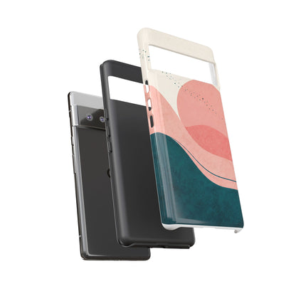Abstract Sunset Phone Case — Pink & Teal Wave Tough Case