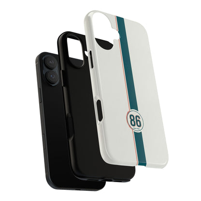Racing Stripe Tough Phone Case — Retro White With '86 Circle Badge