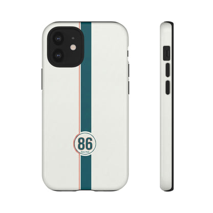 Racing Stripe Tough Phone Case — Retro White With '86 Circle Badge