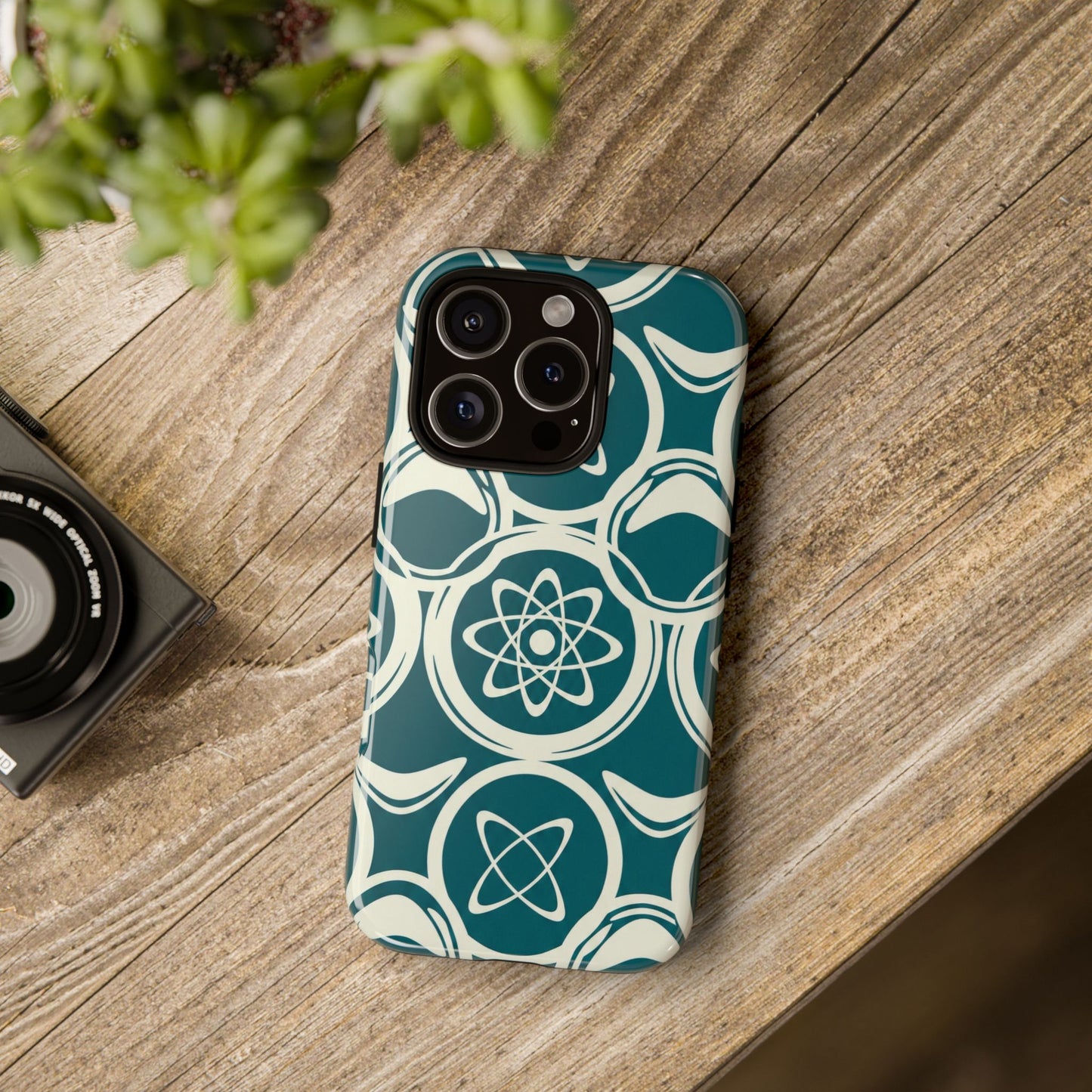 Teal Retro Atomic Pattern Tough Phone Case - Mid-Century Science Design