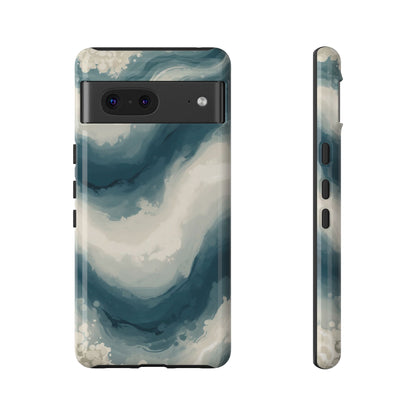 Ocean Wave Marble Phone Case — Teal & Ivory Abstract Tough Case