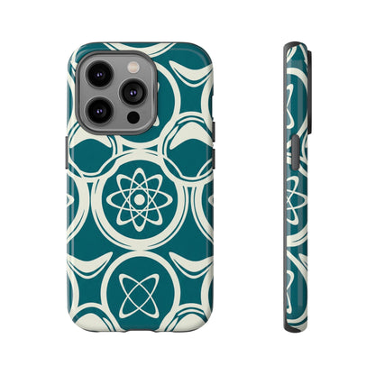 Teal Retro Atomic Pattern Tough Phone Case - Mid-Century Science Design
