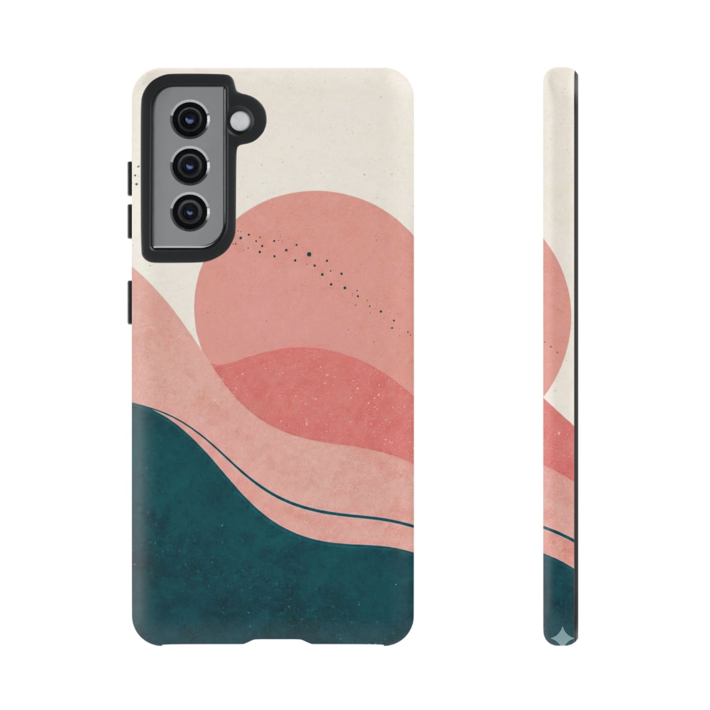 Abstract Sunset Waves Tough Phone Case — Pink & Teal Protective Cover