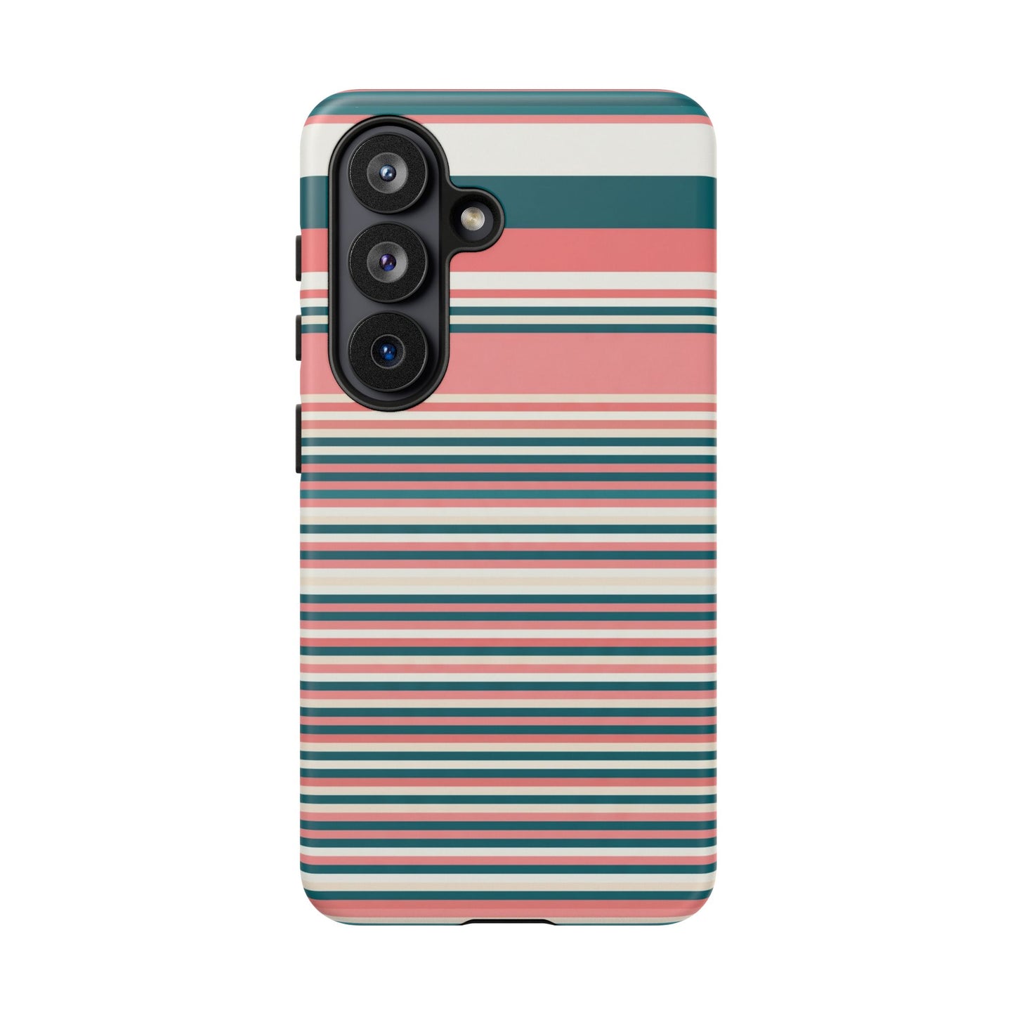 Striped Tough Phone Case — Coral, Teal & White Protective Cover