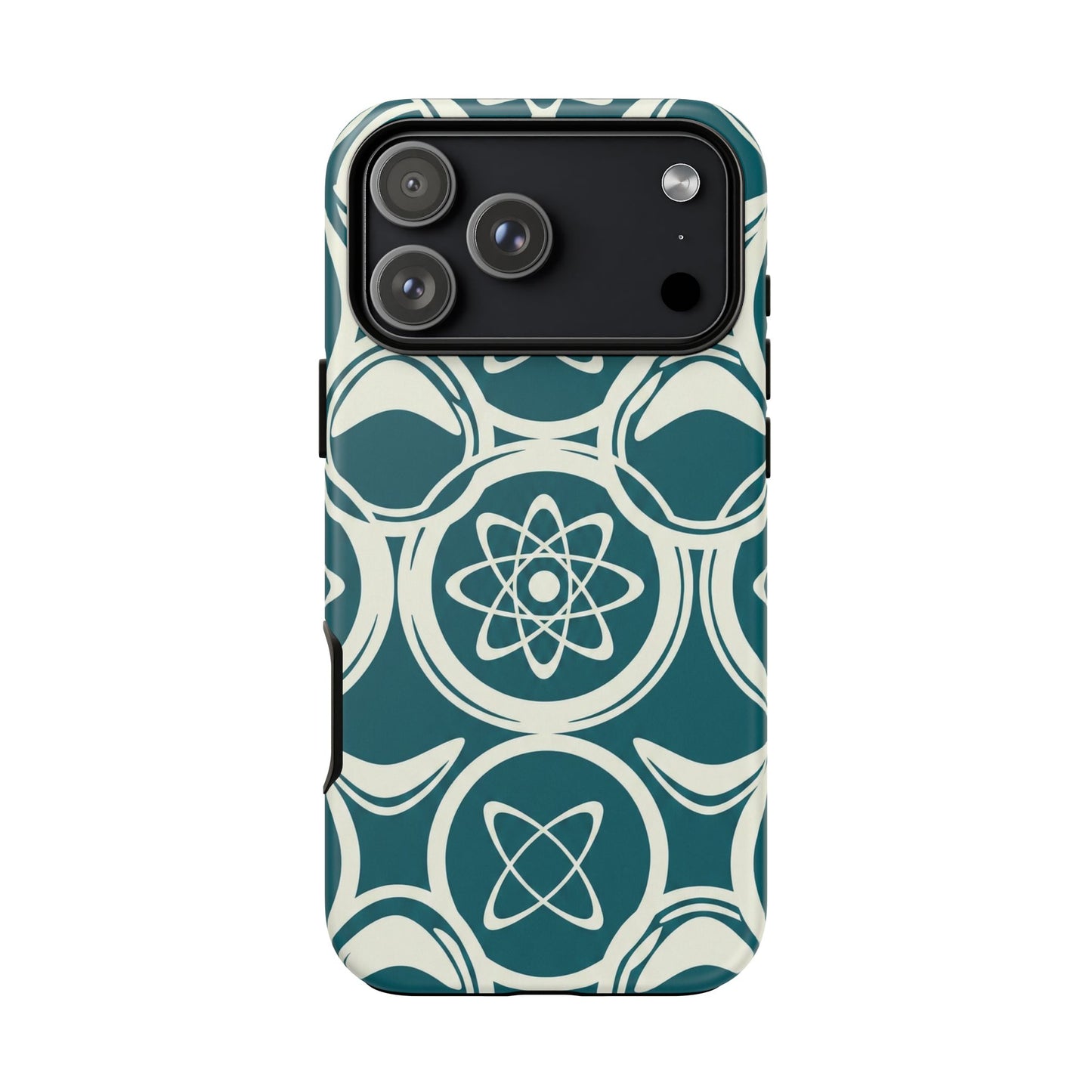 Teal Retro Atomic Pattern Tough Phone Case - Mid-Century Science Design