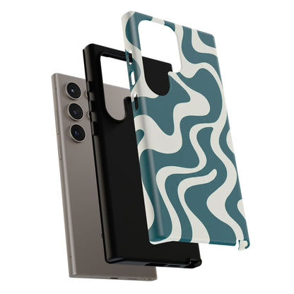 Abstract Teal Swirl Phone Case — Retro Wavy Tough Case