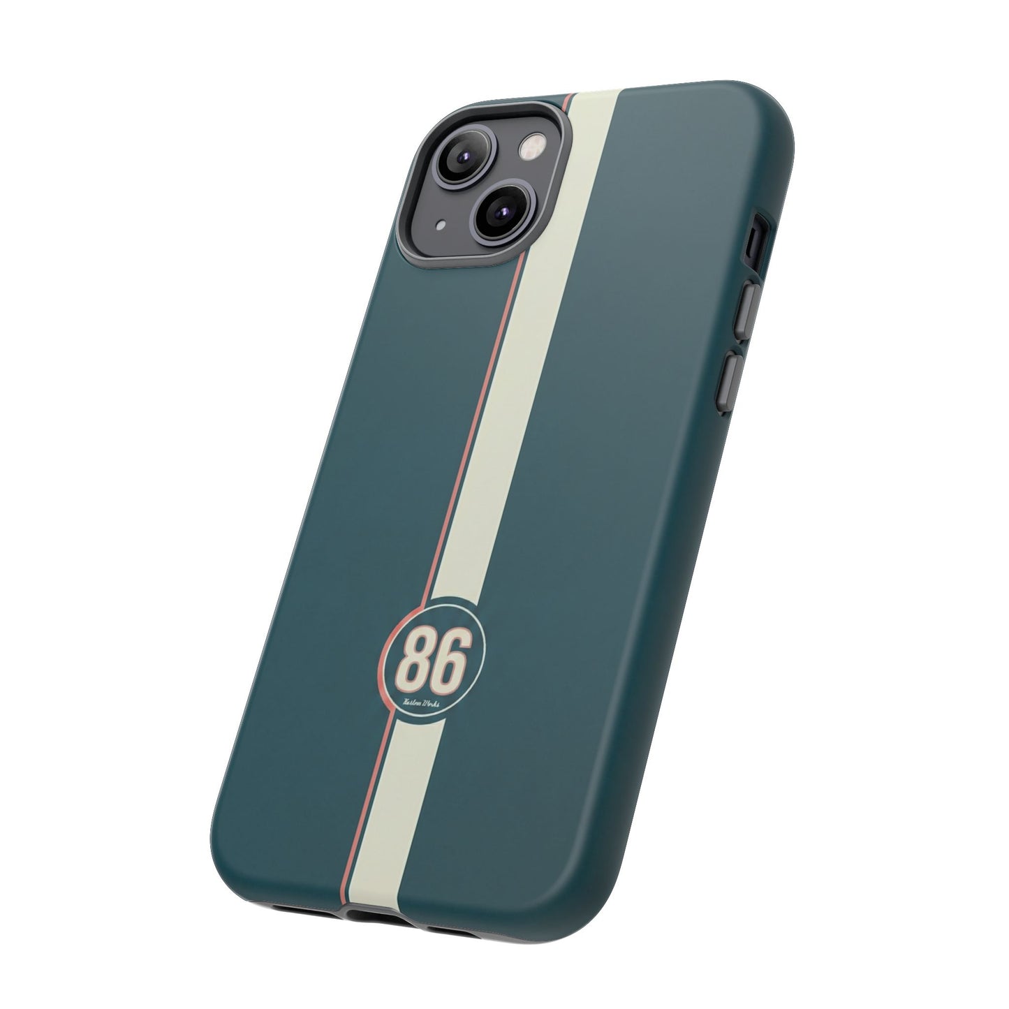 Racing Stripe Phone Case - Retro Teal with Number 86