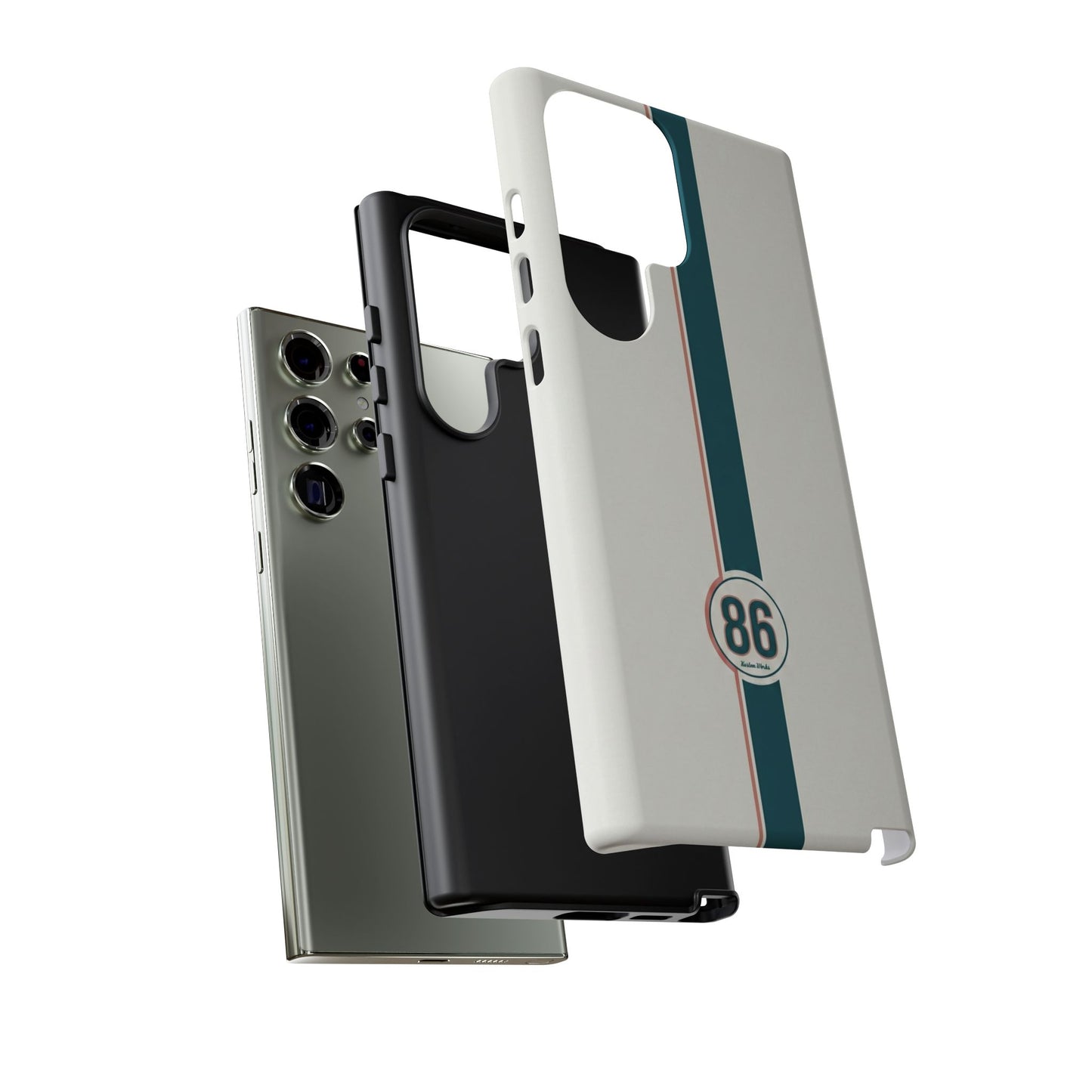Racing Stripe Tough Phone Case — Retro White With '86 Circle Badge