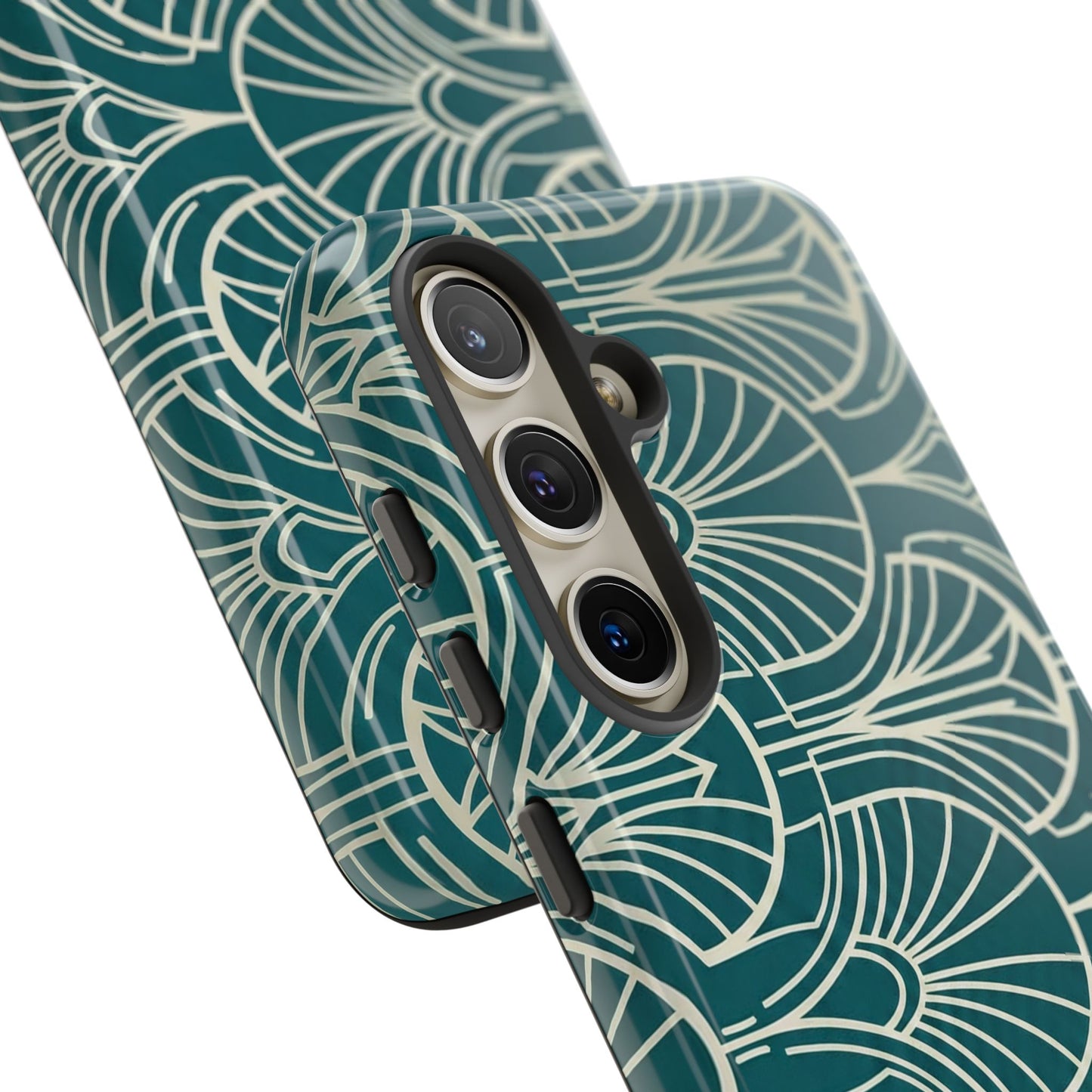Teal Art Deco Pattern Tough Phone Case — Retro Geometric Protection