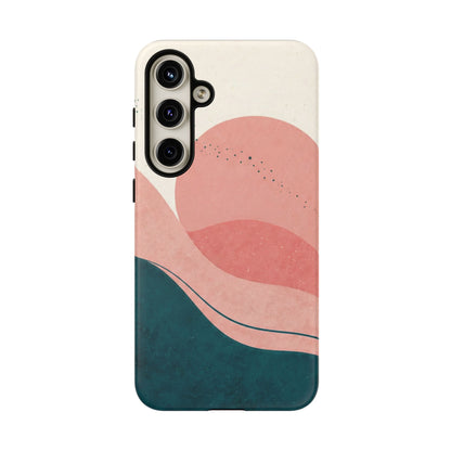 Abstract Sunset Waves Tough Phone Case — Pink & Teal Protective Cover