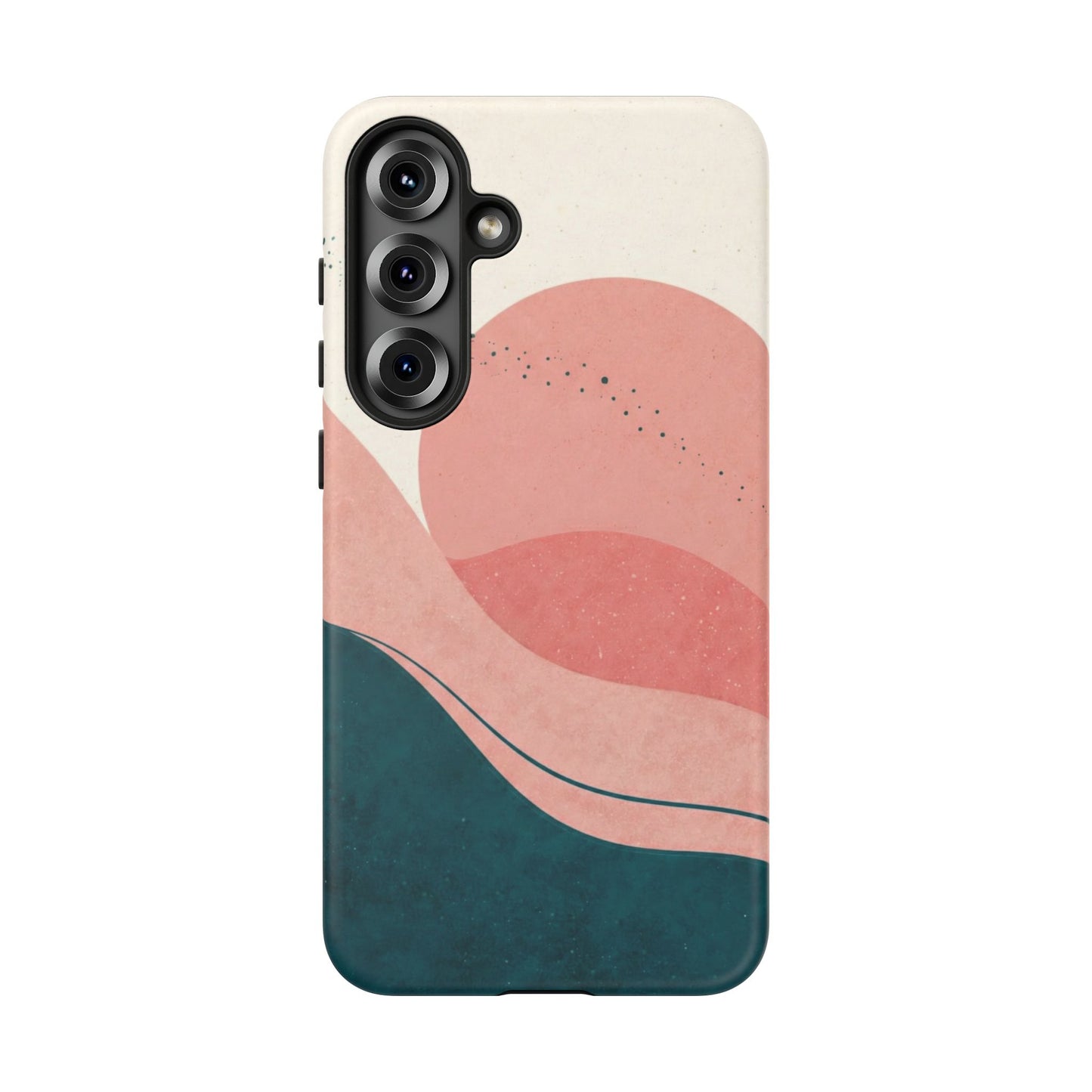 Abstract Sunset Waves Tough Phone Case — Pink & Teal Protective Cover