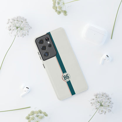 Racing Stripe Tough Phone Case — Retro White With '86 Circle Badge