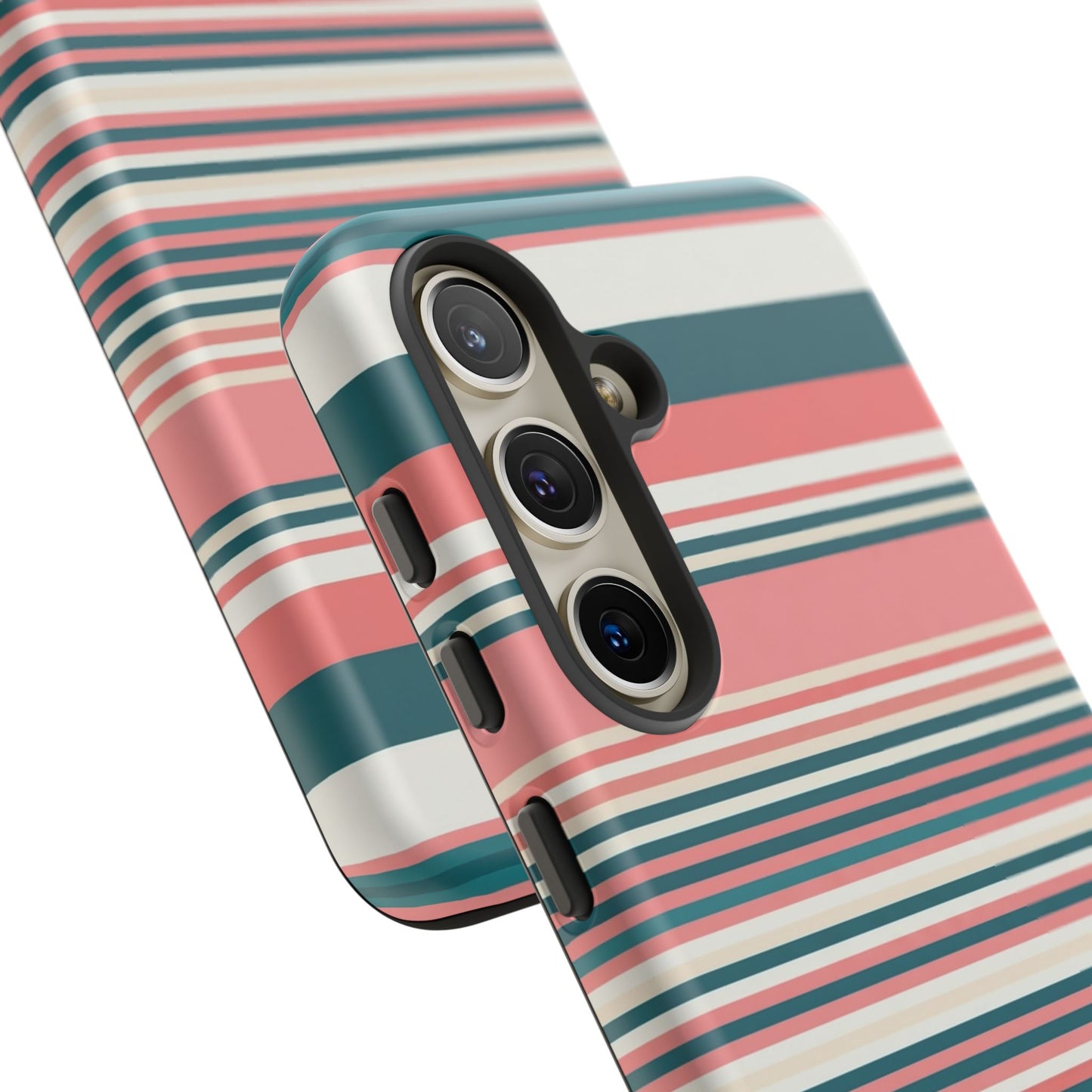 Striped Tough Phone Case — Coral, Teal & White Protective Cover