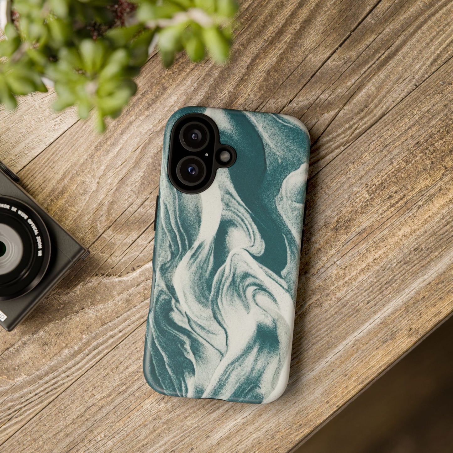 Marble Teal Tough Phone Case — Swirl Pattern Protective Cover