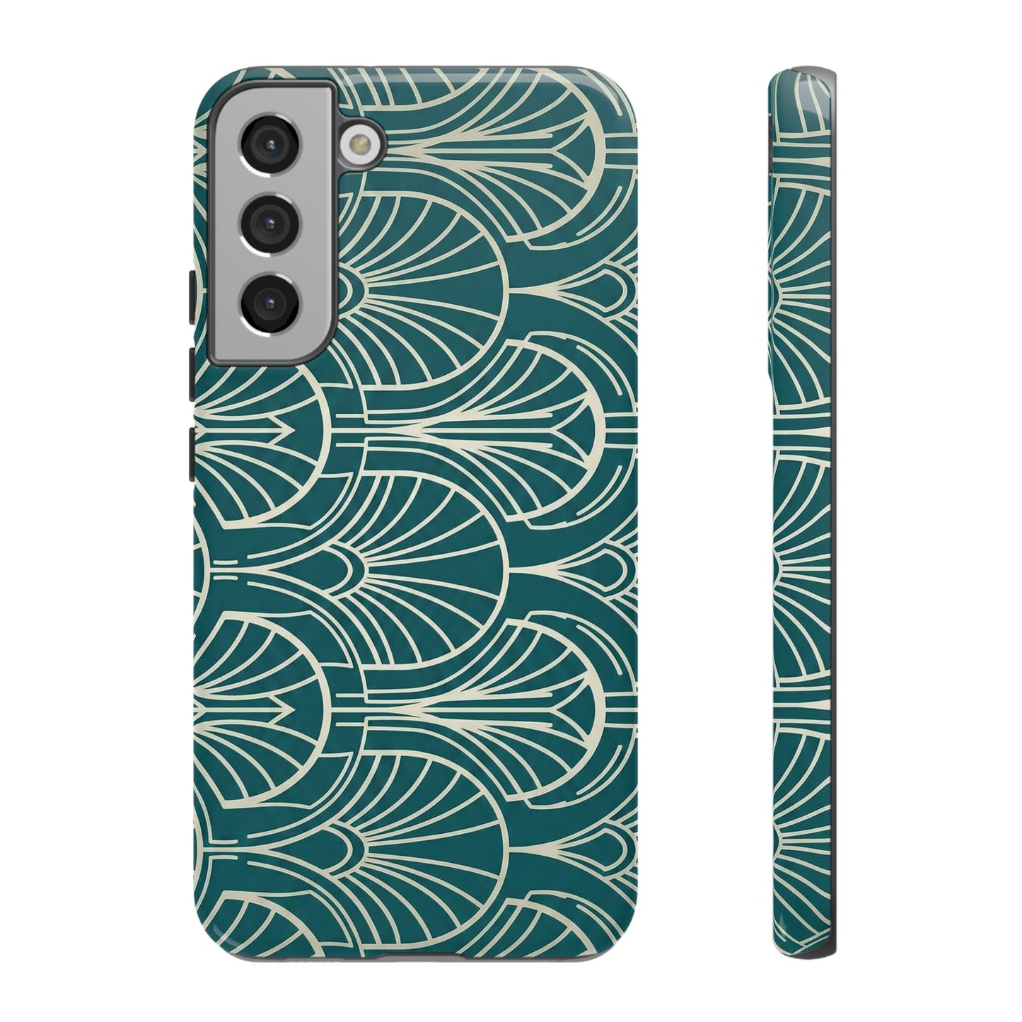 Teal Art Deco Pattern Tough Phone Case — Retro Geometric Protection