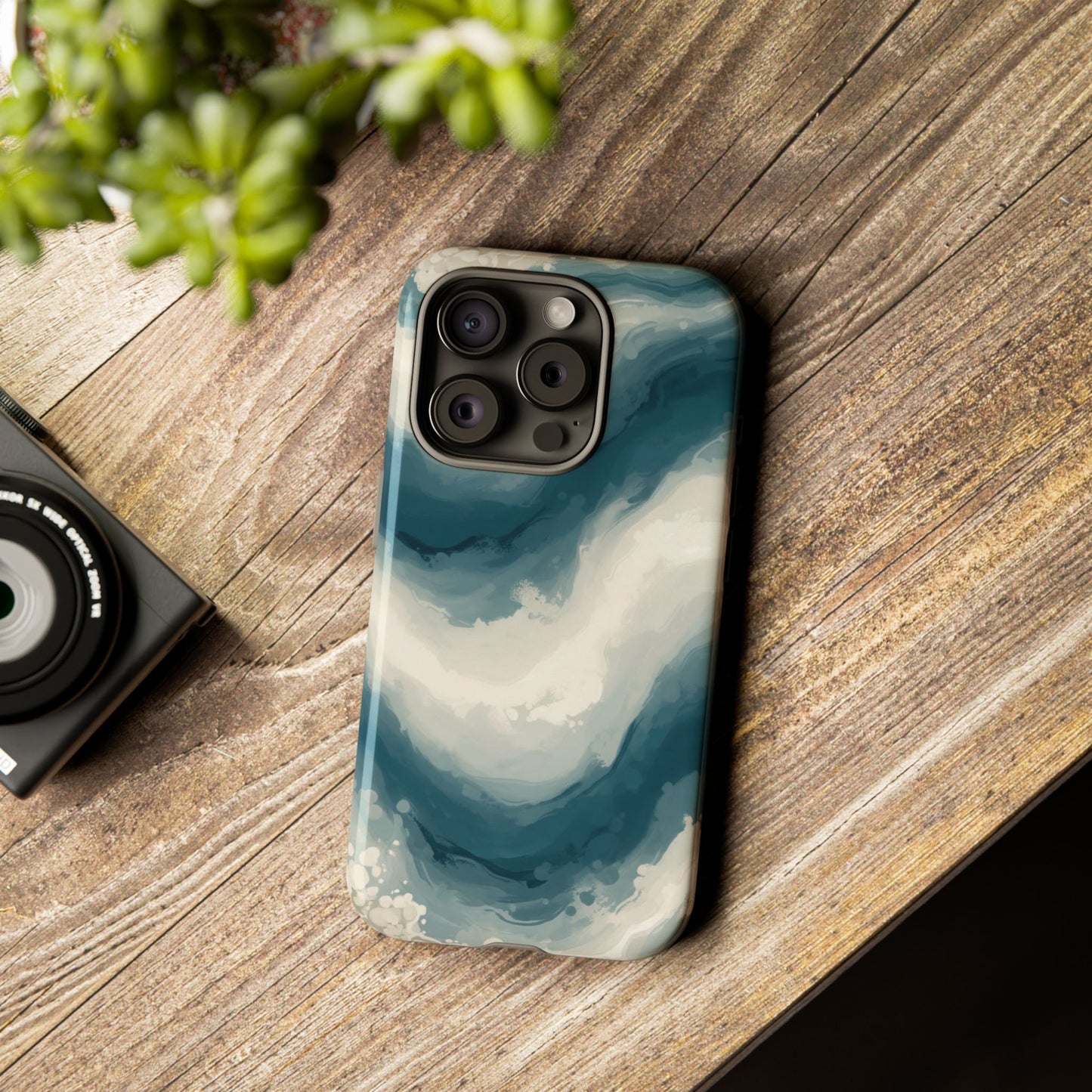Ocean Wave Marble Phone Case — Teal & Ivory Abstract Tough Case