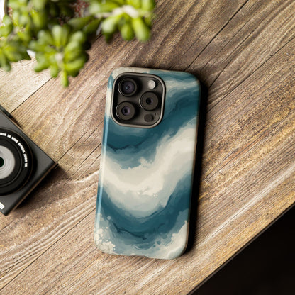 Ocean Wave Marble Phone Case — Teal & Ivory Abstract Tough Case