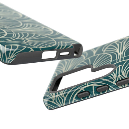 Teal Art Deco Pattern Tough Phone Case — Retro Geometric Protection