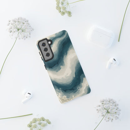 Ocean Wave Marble Phone Case — Teal & Ivory Abstract Tough Case