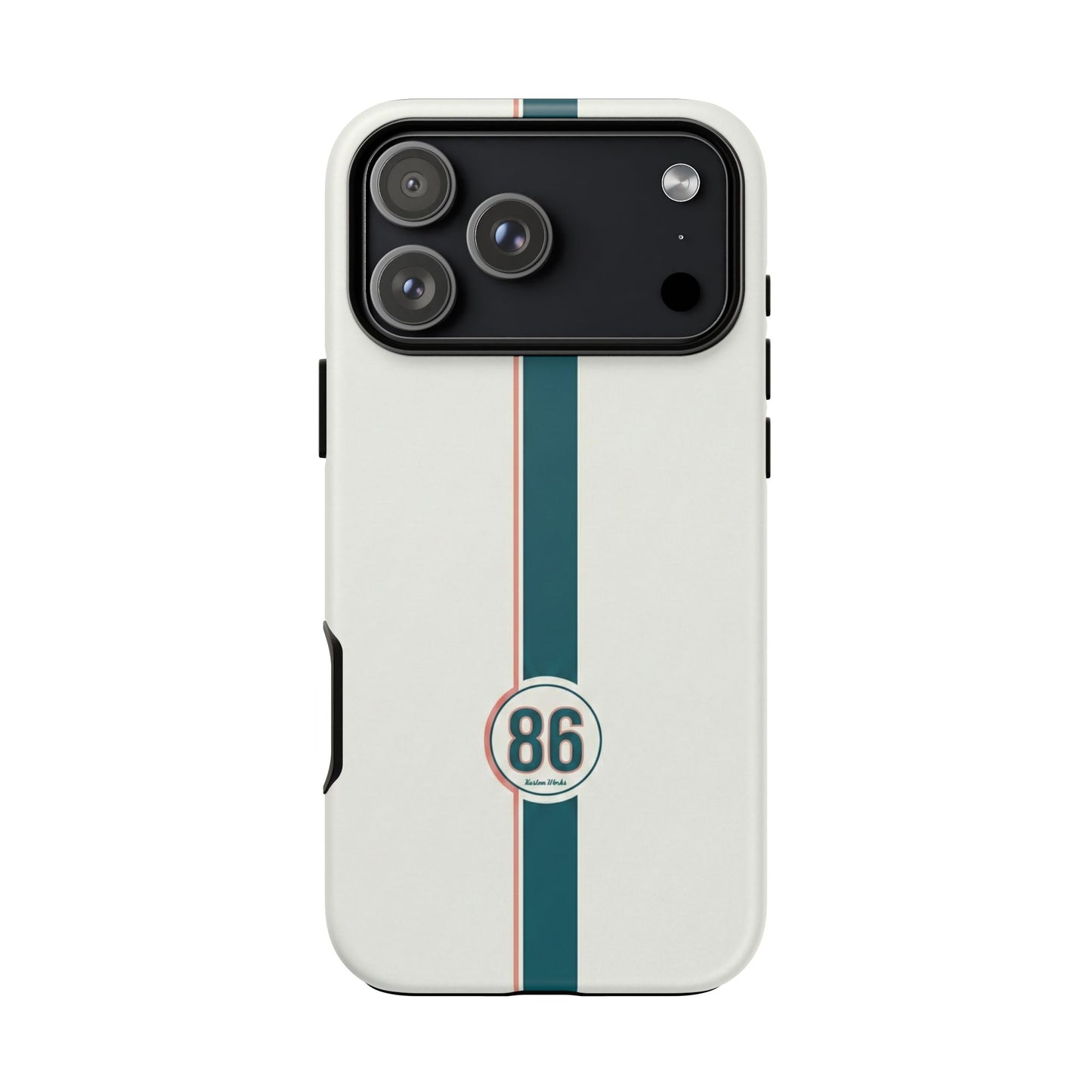 Racing Stripe Tough Phone Case — Retro White With '86 Circle Badge