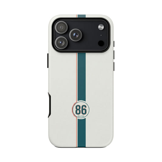 Racing Stripe Tough Phone Case — Retro White With '86 Circle Badge