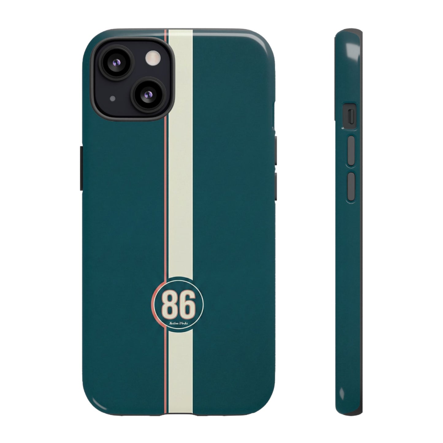 Racing Stripe Phone Case - Retro Teal with Number 86
