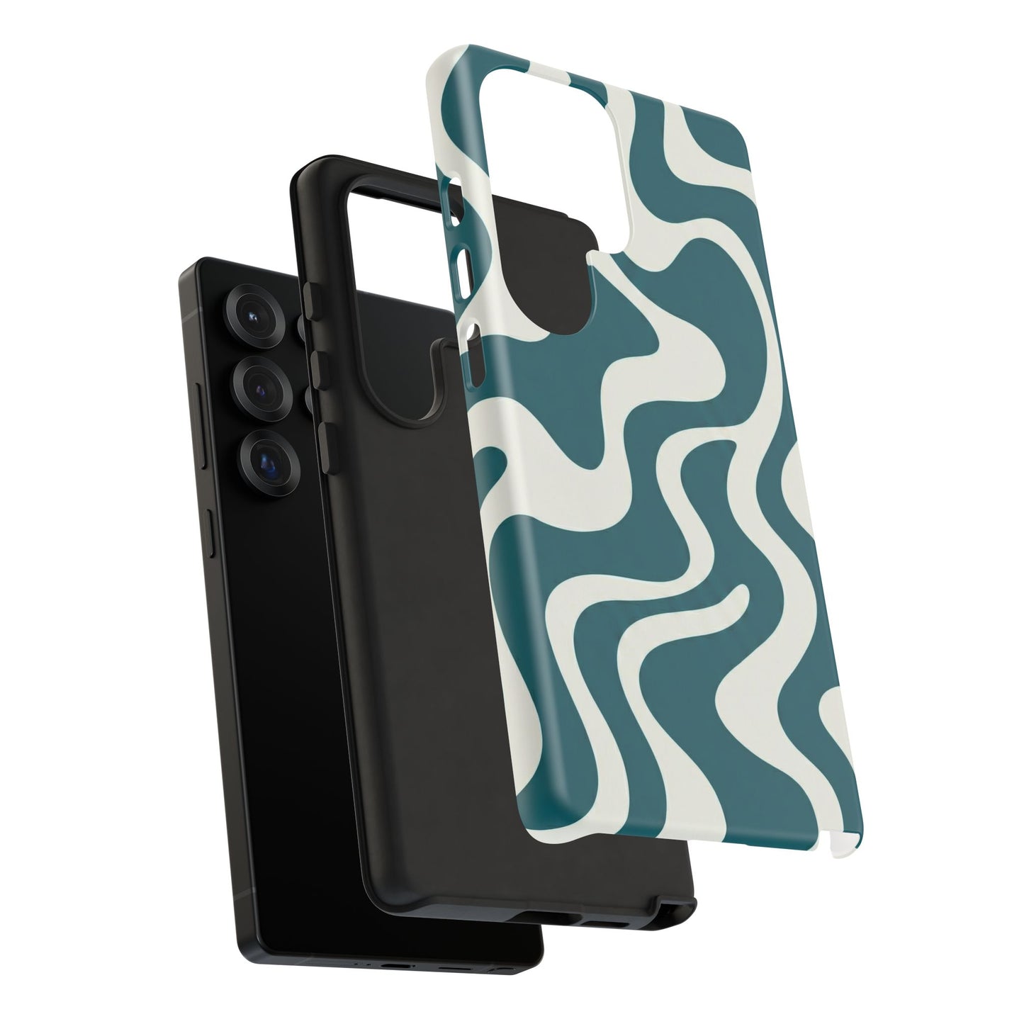 Abstract Teal Swirl Phone Case — Retro Wavy Tough Case