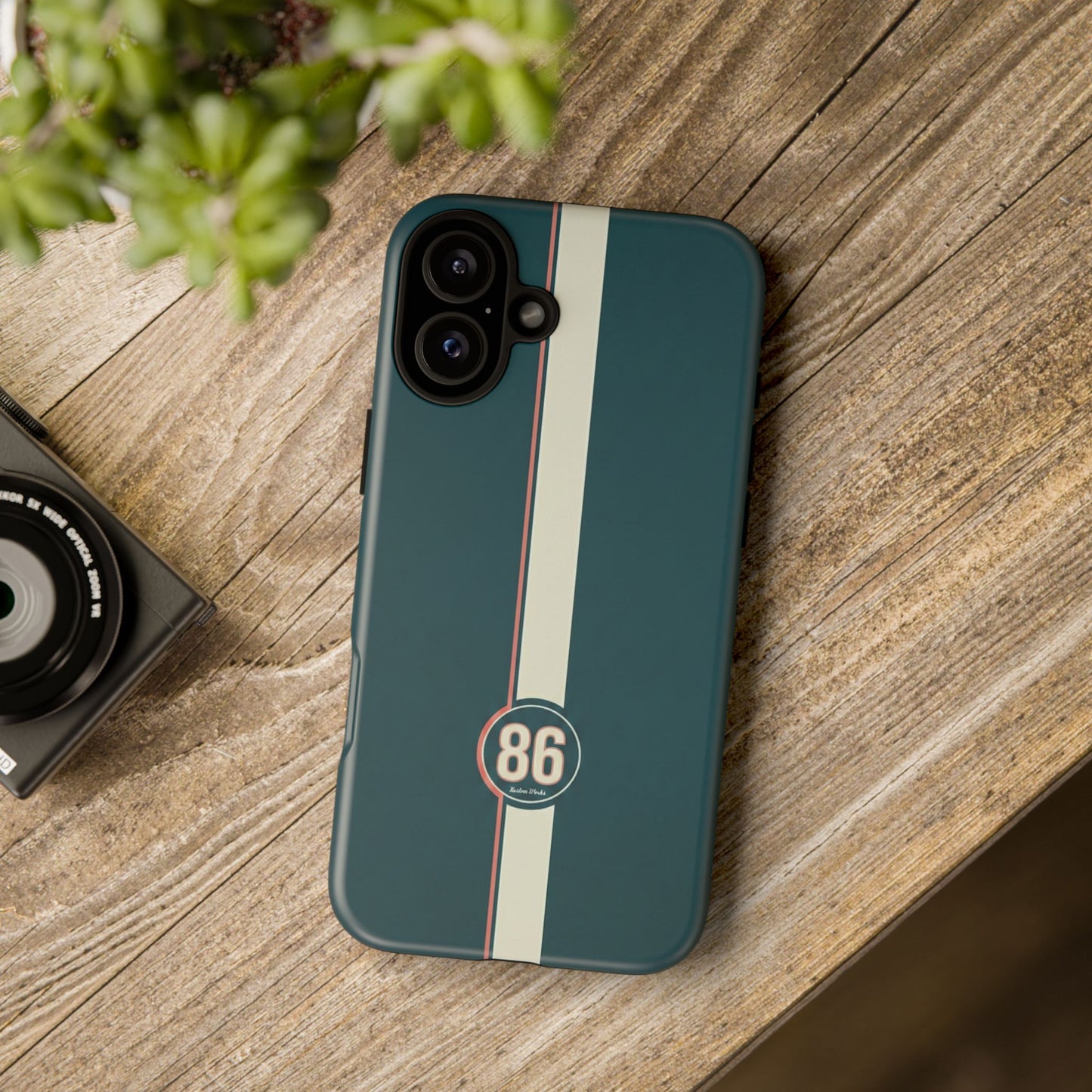 Racing Stripe Phone Case - Retro Teal with Number 86