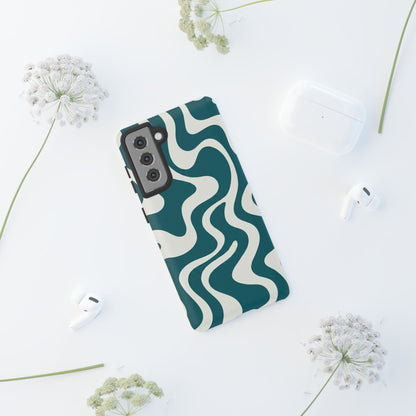 Abstract Teal Swirl Phone Case — Retro Wavy Tough Case