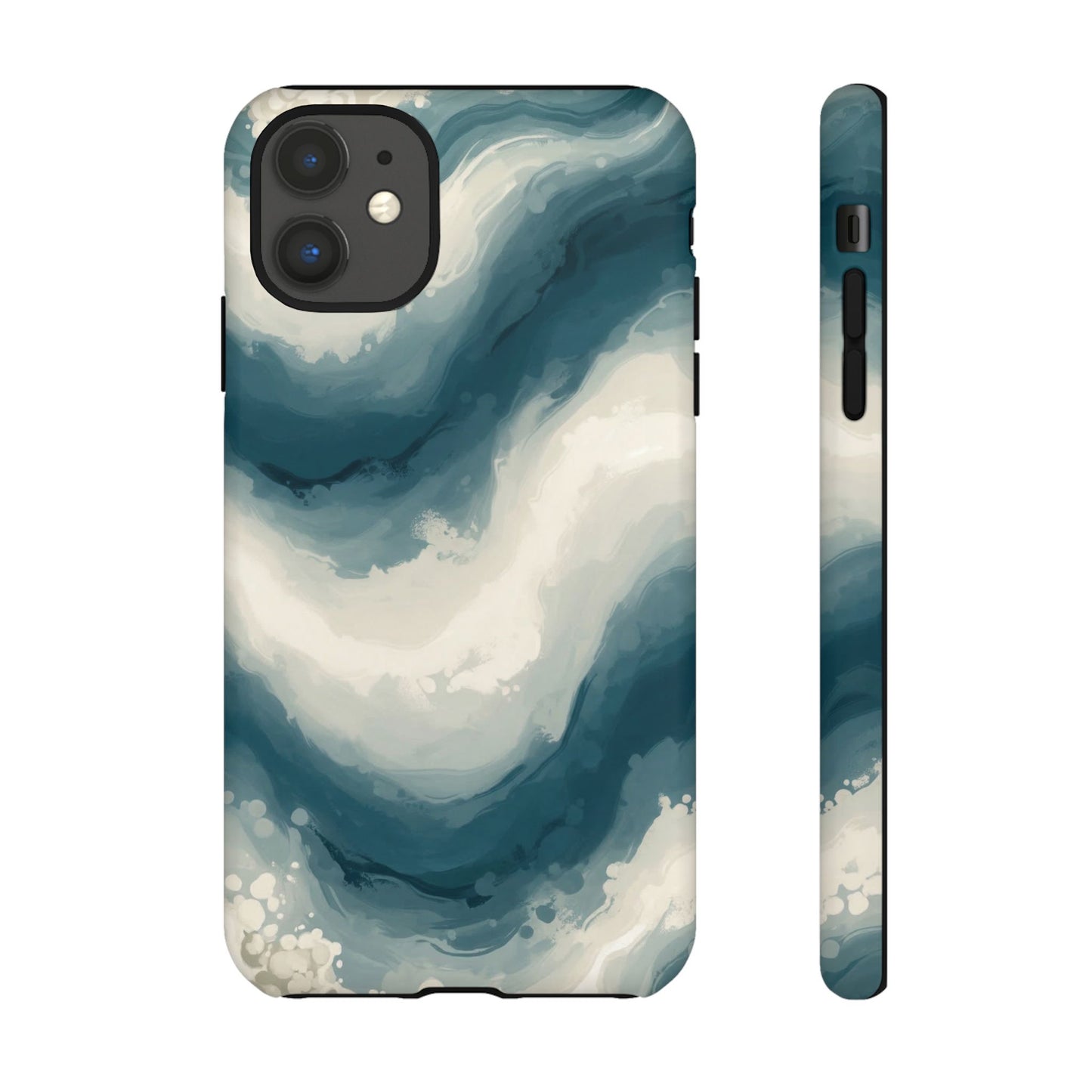 Ocean Wave Marble Phone Case — Teal & Ivory Abstract Tough Case