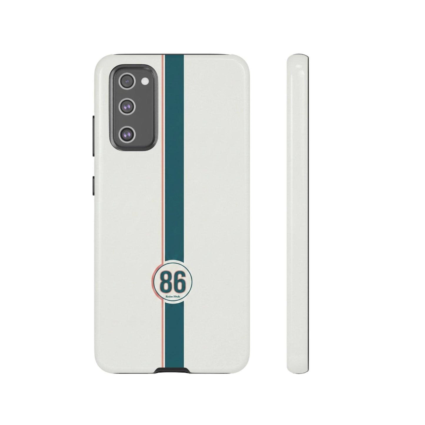 Racing Stripe Tough Phone Case — Retro White With '86 Circle Badge