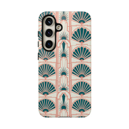 Art Deco Fan Pattern Tough Phone Case — Teal & Blush Retro Protection